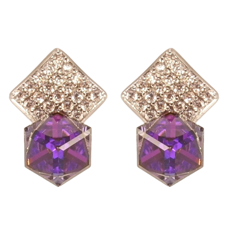 Серьги Xuping цвет Родий с кристаллами Swarovski пусеты Ромбы инкрустация кристаллами с кубиками Purple фото №25 Серьги Xuping цвет Родий с кристаллами Swarovski пусеты Ромбы инкрустация кристаллами с кубиками Purple фото №25