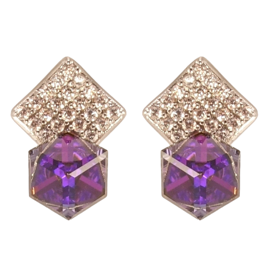 Сережки Xuping колір Родій з кристалами Swarovski пусети Ромби інкрустація кристалами з кубиками Purple Velvet фото №1 Сережки Xuping колір Родій з кристалами Swarovski пусети Ромби інкрустація кристалами з кубиками Purple Velvet фото №1