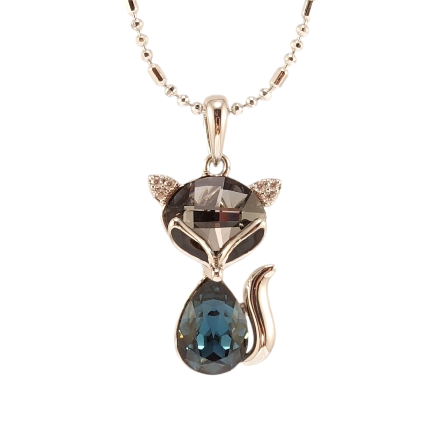 Кулон Xuping колір Родій з кр-ми Swarovski на ланцюжку Лиса з кристалами Montana та Silver Night довжина 40-45см х фото №1