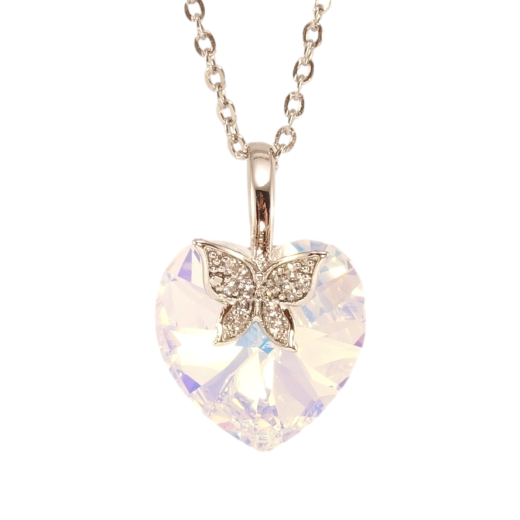 Кулон Xuping цвет Родий с кр-ми Swarovski на цепочке Кристальное сердечко Shimmer длина 40-45см х 2мм фото №2