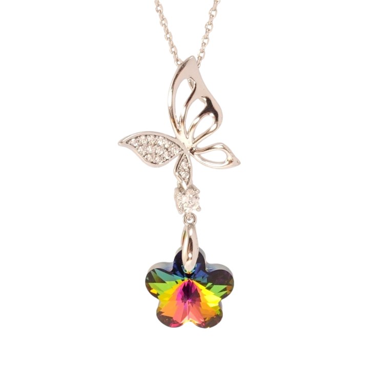 Кулон Xuping колір Родій з кр-ми Swarovski на ланцюжку Метелик з квіточкою Vitrail Medium довжина 40-45см х 1мм фото №5