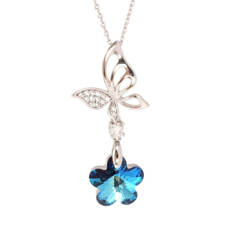 Кулон Xuping колір Родій з кр-ми Swarovski на ланцюжку Метелик з квіточкою Capri Blue довжина 40-45см х 1мм фото №14 Кулон Xuping колір Родій з кр-ми Swarovski на ланцюжку Метелик з квіточкою Capri Blue довжина 40-45см х 1мм фото №14