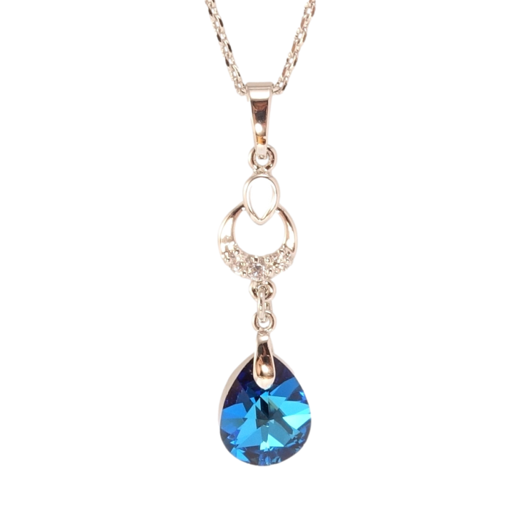 Кулон Xuping колір Родій з кр-ми Swarovski на ланцюжку Витончена підвіска з кристалом Capri Blue довжина 39-45см х 1мм фото №25