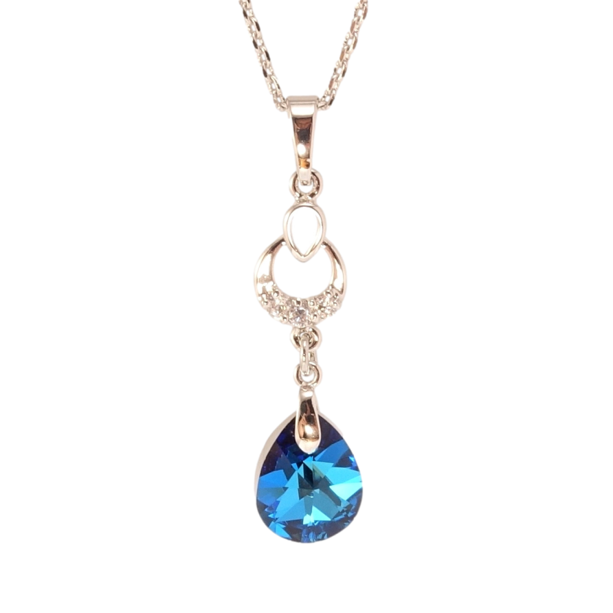 Кулон Xuping колір Родій з кр-ми Swarovski на ланцюжку Витончена підвіска з кристалом Capri Blue довжина 39-45см х 1мм фото №1 Кулон Xuping колір Родій з кр-ми Swarovski на ланцюжку Витончена підвіска з кристалом Capri Blue довжина 39-45см х 1мм фото №1