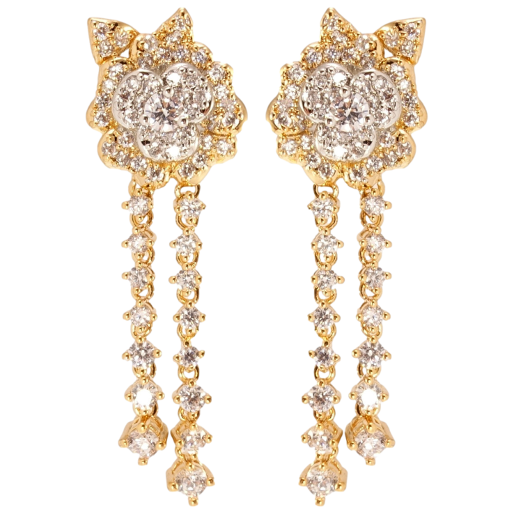 Серьги Xuping QQMM Позолота 18K + Родий пусеты Цветочные подвески с инкрустацией цирконием фото №17