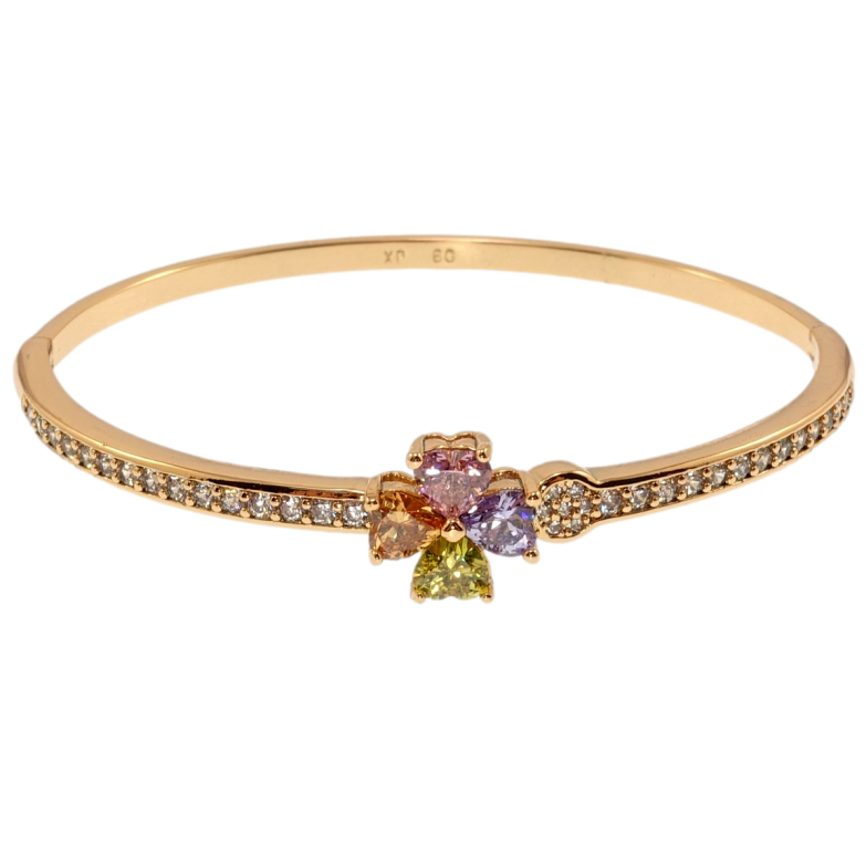 Браслет Xuping Позолота 18K Кольоровий кристальний чотирилисник на доріжці цирконію ø 6см фото №1 Браслет Xuping Позолота 18K Кольоровий кристальний чотирилисник на доріжці цирконію ø 6см фото №1