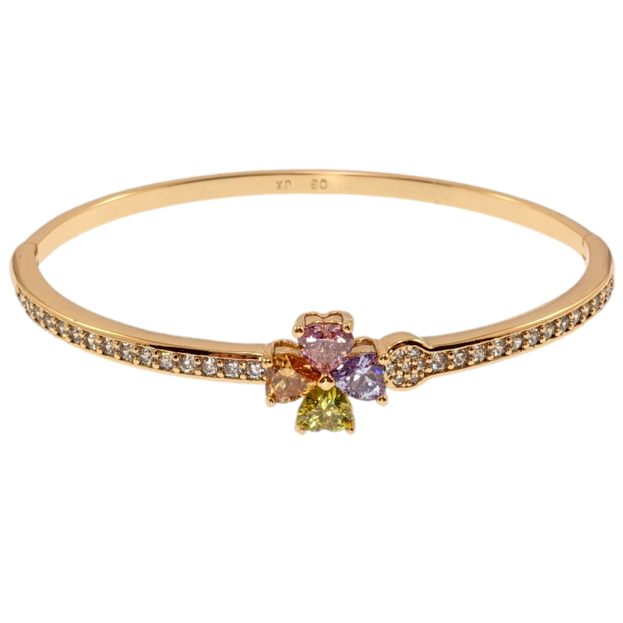Браслет Xuping Позолота 18K Кольоровий кристальний чотирилисник на доріжці цирконію ø 6см фото №1 Браслет Xuping Позолота 18K Кольоровий кристальний чотирилисник на доріжці цирконію ø 6см фото №1