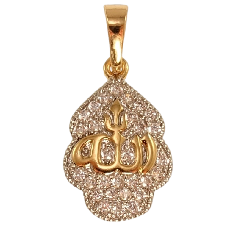 Кулон Xuping Позолота 18K + Родий Фигурная подвеска с надписью Аллах инкрустация цирконием для цепочки до фото №1 Кулон Xuping Позолота 18K + Родий Фигурная подвеска с надписью Аллах инкрустация цирконием для цепочки до фото №1
