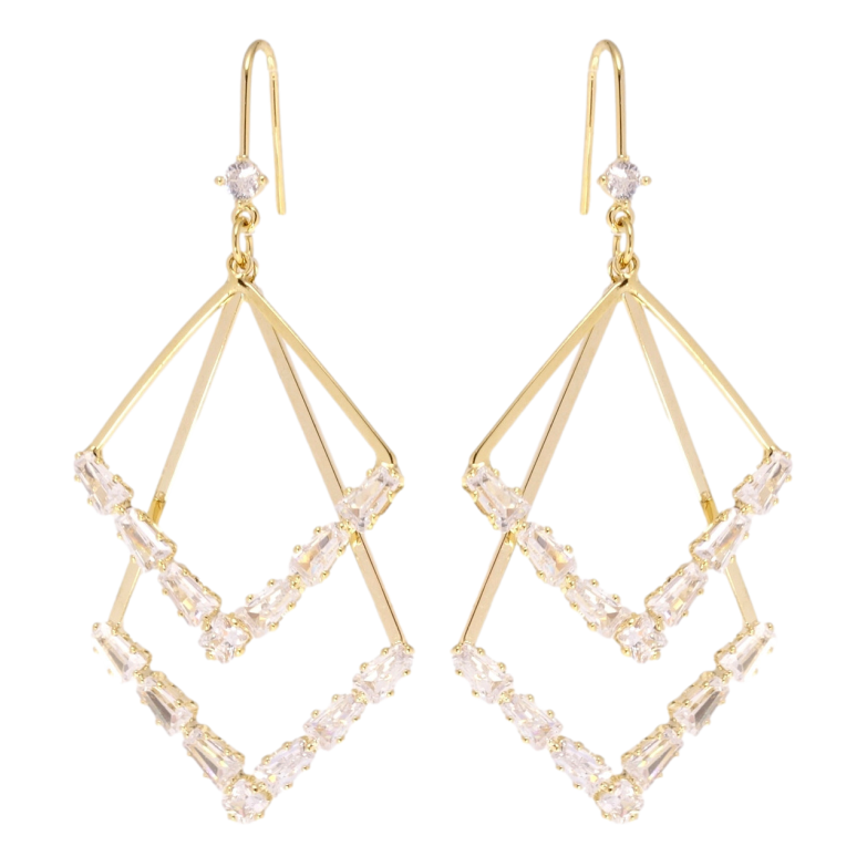 Серьги Xuping QQMM Позолота 14K французский замок Ромбовые подвески с цирконием фото №6