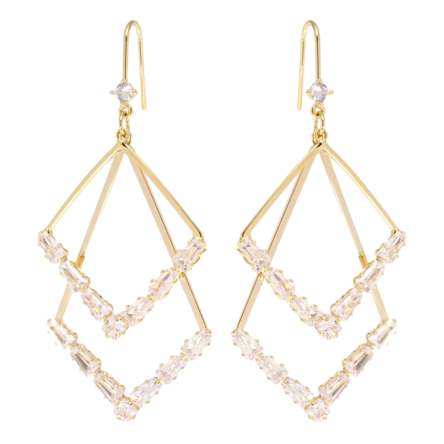 Серьги Xuping QQMM Позолота 14K французский замок Ромбовые подвески с цирконием фото №1