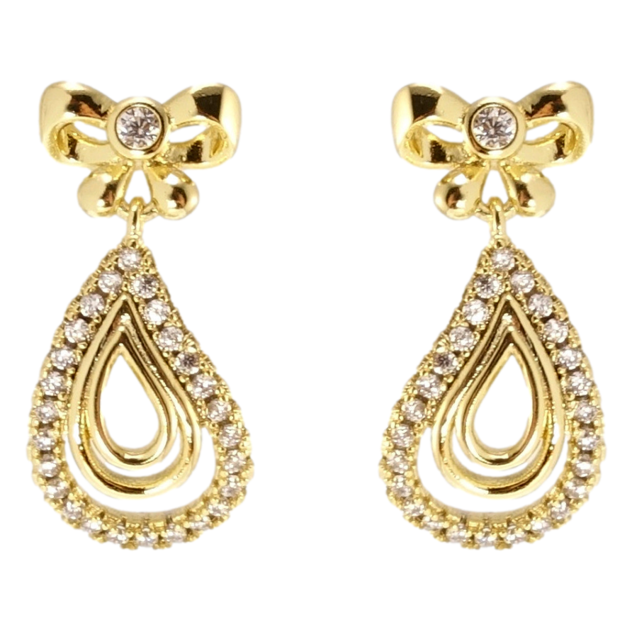 Серьги Xuping QQMM Позолота 14K пусеты Бантики с изящными капельками фото №1 Серьги Xuping QQMM Позолота 14K пусеты Бантики с изящными капельками фото №1