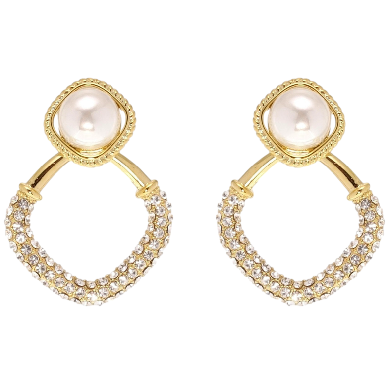 Сережки Xuping QQMM Позолота 14K пусети Витончені ромби з перлами та цирконієм фото №17