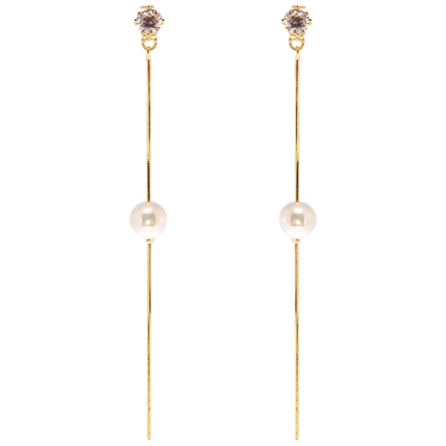 Серьги Xuping QQMM Позолота 14K пусеты Жемчужинки на цепочке фото №1