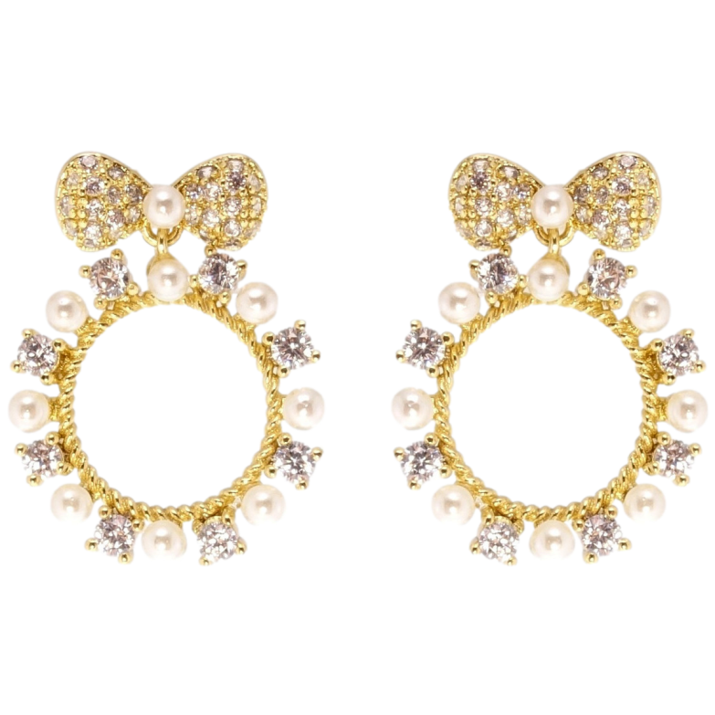Серьги Xuping QQMM Позолота 14K пусеты Бантики с декоративными колечками фото №5