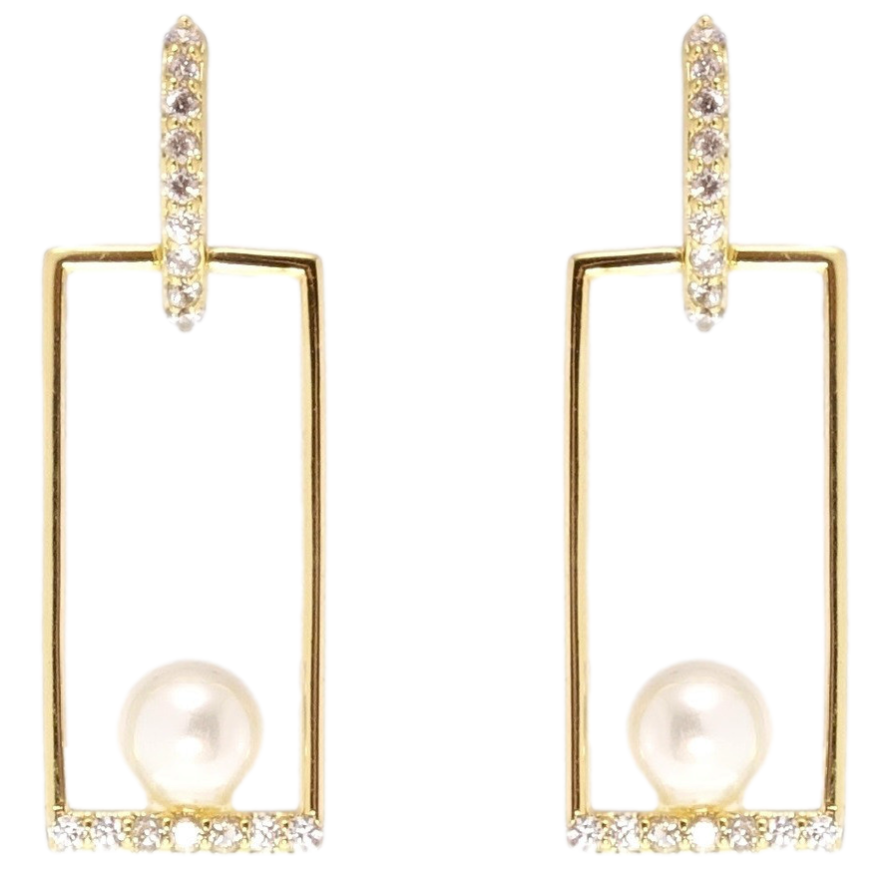 Серьги Xuping QQMM Позолота 14K пусеты Прямоугольники с жемчужинками фото №1 Серьги Xuping QQMM Позолота 14K пусеты Прямоугольники с жемчужинками фото №1
