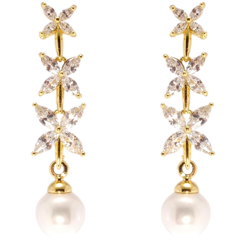 Сережки Xuping QQMM Позолота 14K пусети Кристальні квіточки з перлинами фото №22