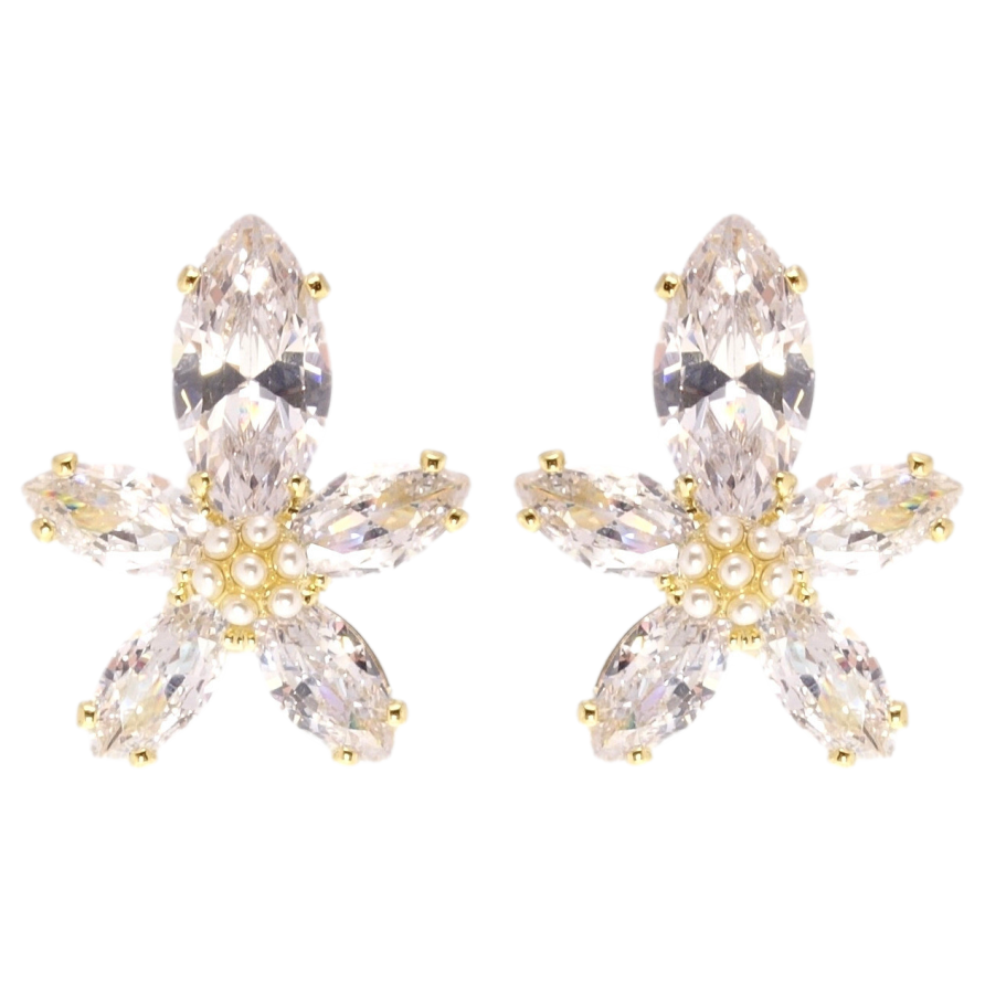 Серьги Xuping QQMM Позолота 14K пусеты Кристальные цветочки фото №1