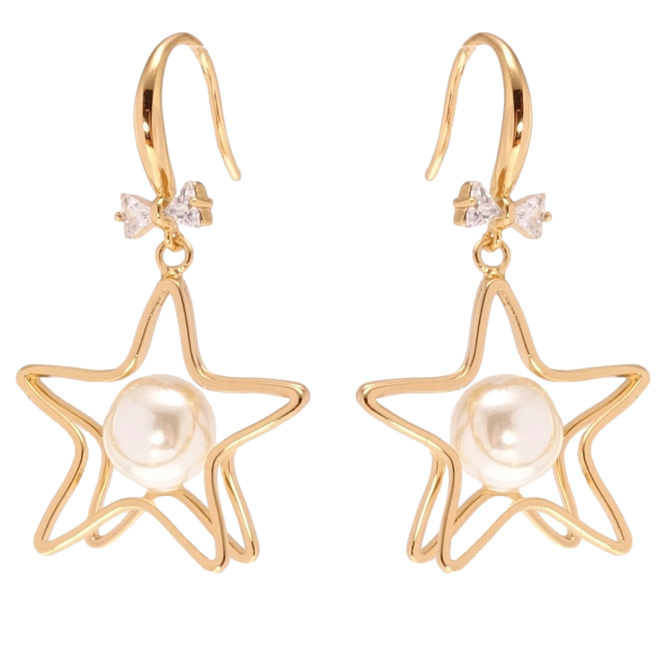 Серьги Xuping QQMM Позолота 18K французский замок Звездочки с жемчужинами фото №14 Серьги Xuping QQMM Позолота 18K французский замок Звездочки с жемчужинами фото №14