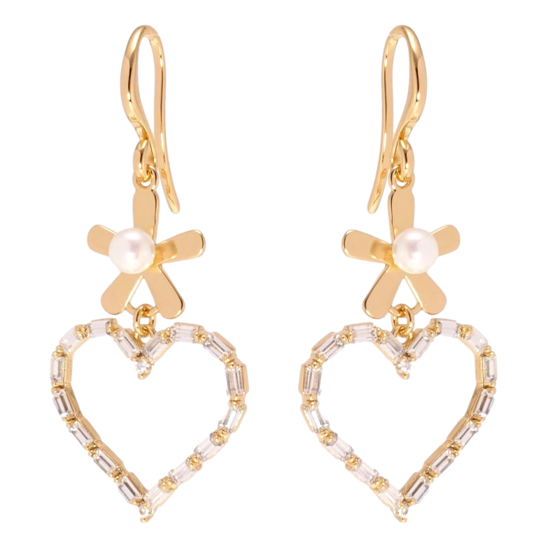 Серьги Xuping Позолота 18K подвески французский замок Кристальные сердечки с цветочками фото №4