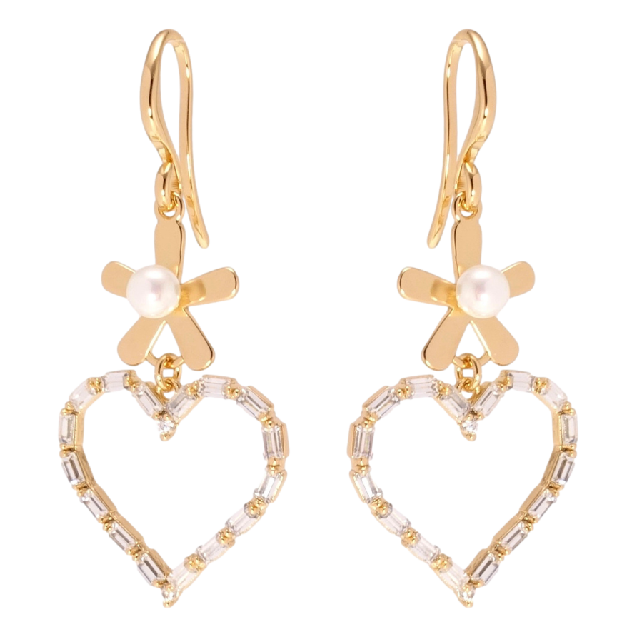 Серьги Xuping Позолота 18K подвески французский замок Кристальные сердечки с цветочками фото №1
