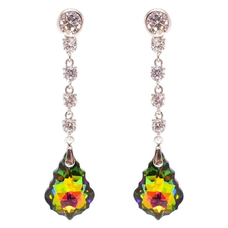 Сережки Xuping колір Родій з кристалами Swarovski пусети Кристали Vitrail Medium на ланцюжку фото №2