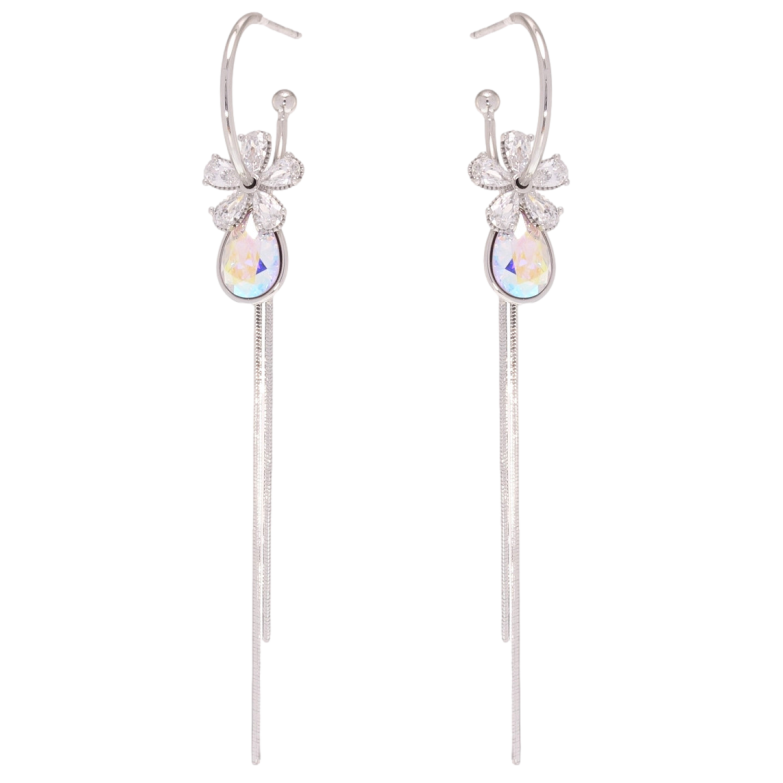 Сережки Xuping колір Родій з кристалами Swarovski пусети Кристальні квіточки з кристалом АВ на колечках фото №9 Сережки Xuping колір Родій з кристалами Swarovski пусети Кристальні квіточки з кристалом АВ на колечках фото №9