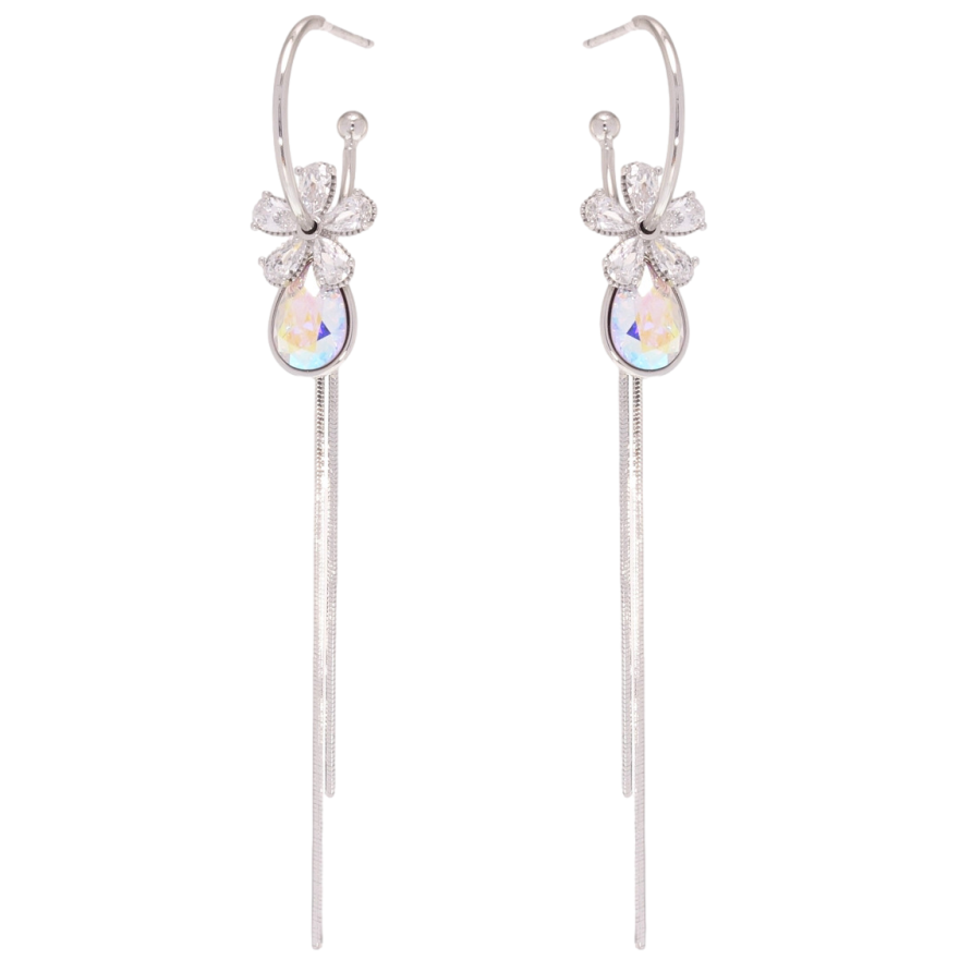 Сережки Xuping колір Родій з кристалами Swarovski пусети Кристальні квіточки з кристалом АВ на колечках фото №1 Сережки Xuping колір Родій з кристалами Swarovski пусети Кристальні квіточки з кристалом АВ на колечках фото №1