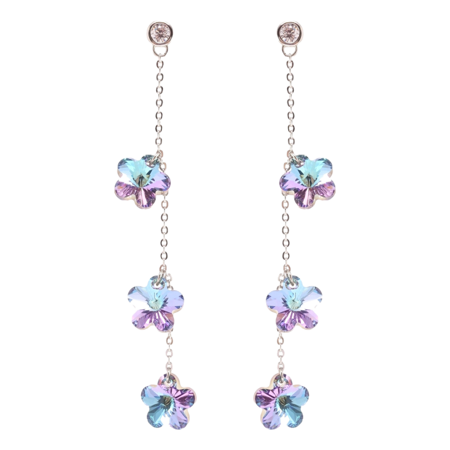 Серьги Xuping цвет Родий с кристаллами Swarovski пусеты Кристальные цветочки Paradise Shine на цепочке фото №1 Серьги Xuping цвет Родий с кристаллами Swarovski пусеты Кристальные цветочки Paradise Shine на цепочке фото №1