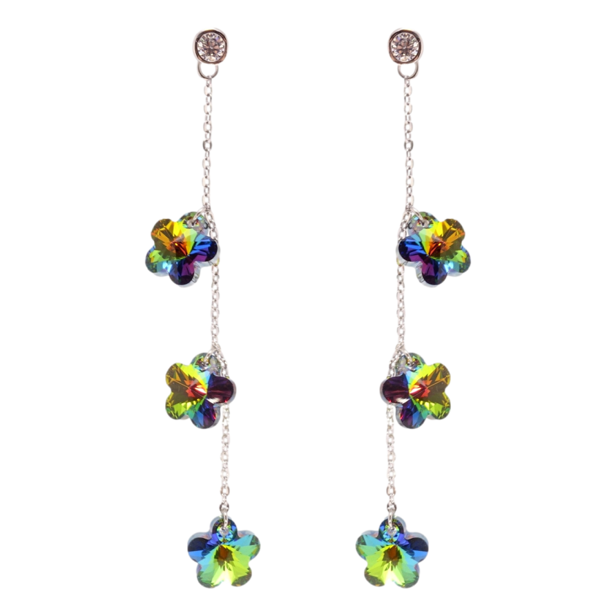 Сережки Xuping колір Родій з кристалами Swarovski пусети Кристальні квіточки Vitrail Medium на ланцюжку фото №1 Сережки Xuping колір Родій з кристалами Swarovski пусети Кристальні квіточки Vitrail Medium на ланцюжку фото №1