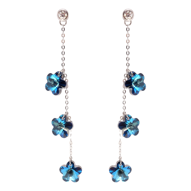 Сережки Xuping колір Родій з кристалами Swarovski пусети Кристальні квіточки Bermuda Blue на ланцюжку фото №4 Сережки Xuping колір Родій з кристалами Swarovski пусети Кристальні квіточки Bermuda Blue на ланцюжку фото №4