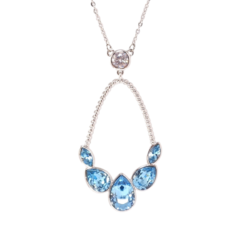 Кулон Xuping колір Родій з кр-ми Swarovski на ланцюжку Витончена підвіска з кристалами Aquamarine довжина 46-51см х фото №1 Кулон Xuping колір Родій з кр-ми Swarovski на ланцюжку Витончена підвіска з кристалами Aquamarine довжина 46-51см х фото №1
