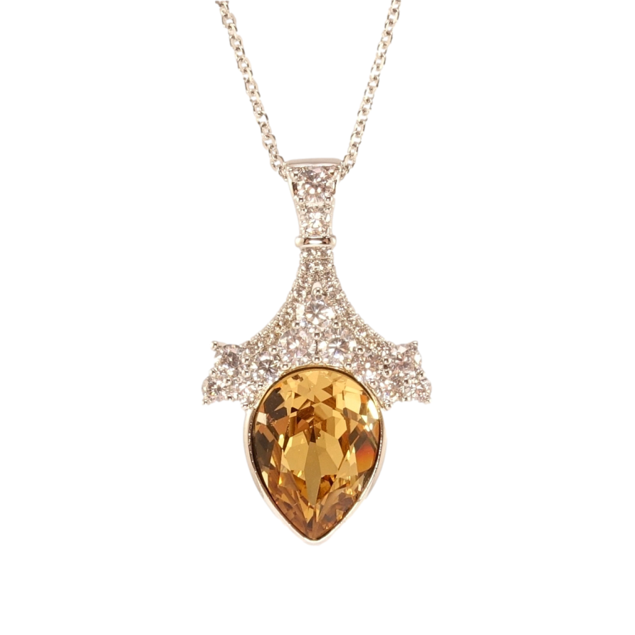 Кулон Xuping колір Родій з кр-ми Swarovski на ланцюжку Витончена підвіска з кристалом Topaz довжина 40-45см х 1мм фото №1