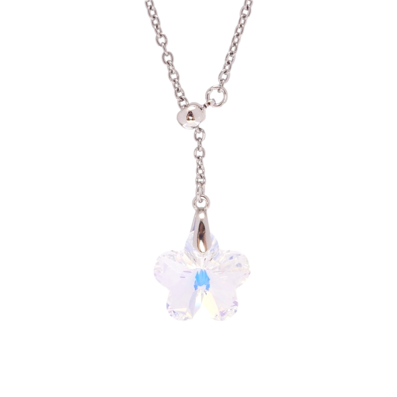 Кулон Xuping колір Родій з кр-ми Swarovski на ланцюжку Кристальна квітка Shimmer на бігунці довжина 46-49см х 2мм фото №6