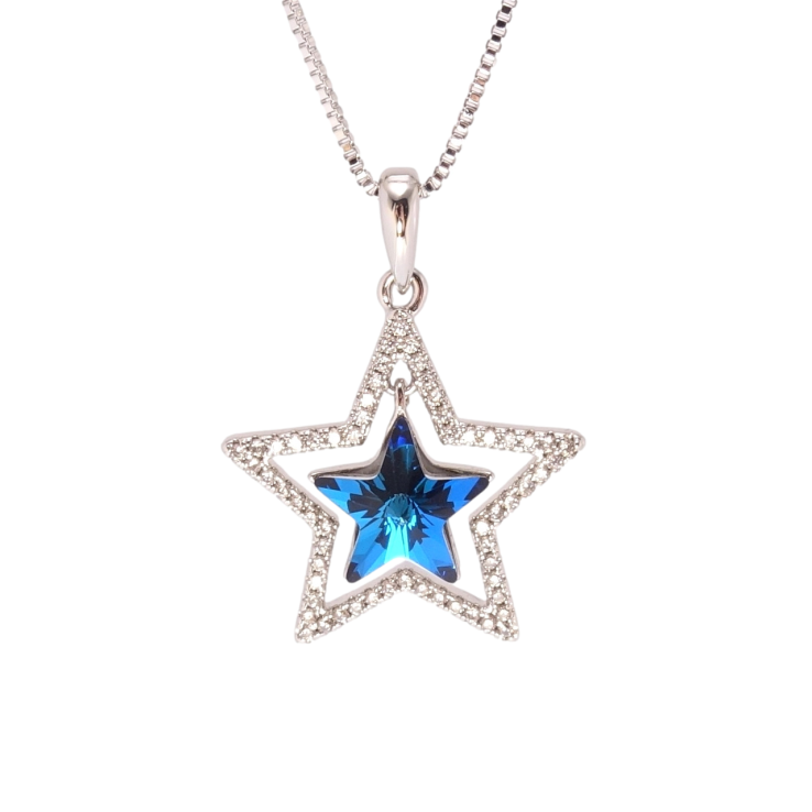 Кулон Xuping колір Родій з кр-ми Swarovski на ланцюжку Зірка з кристалом Bermuda Blue довжина 40-45см х фото №10 Кулон Xuping колір Родій з кр-ми Swarovski на ланцюжку Зірка з кристалом Bermuda Blue довжина 40-45см х фото №10