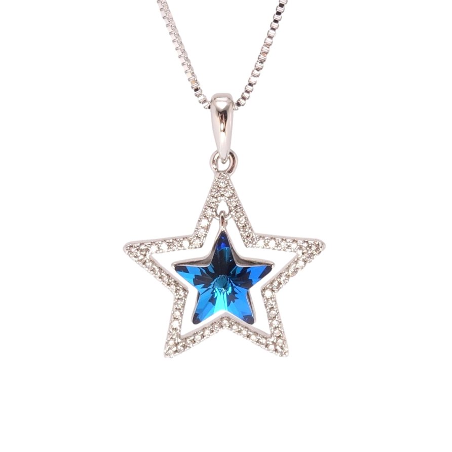 Кулон Xuping колір Родій з кр-ми Swarovski на ланцюжку Зірка з кристалом Bermuda Blue довжина 40-45см х фото №1 Кулон Xuping колір Родій з кр-ми Swarovski на ланцюжку Зірка з кристалом Bermuda Blue довжина 40-45см х фото №1