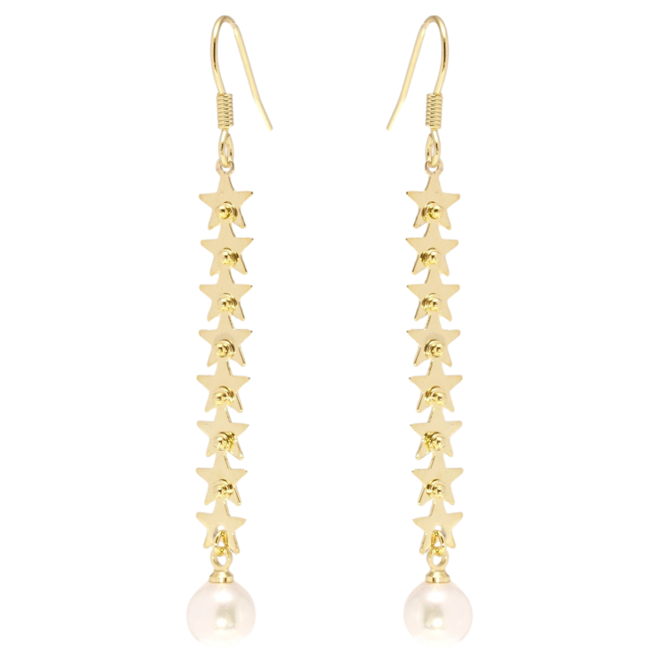 Серьги Xuping QQMM Позолота 14K французский замок Звездные дорожки с жемчугом фото №9 Серьги Xuping QQMM Позолота 14K французский замок Звездные дорожки с жемчугом фото №9