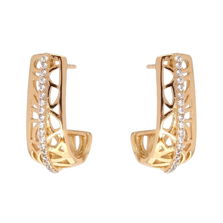 Серьги Xuping Позолота 18K пусеты Дуги с резным узором и дорожками циркония фото №1 Серьги Xuping Позолота 18K пусеты Дуги с резным узором и дорожками циркония фото №1