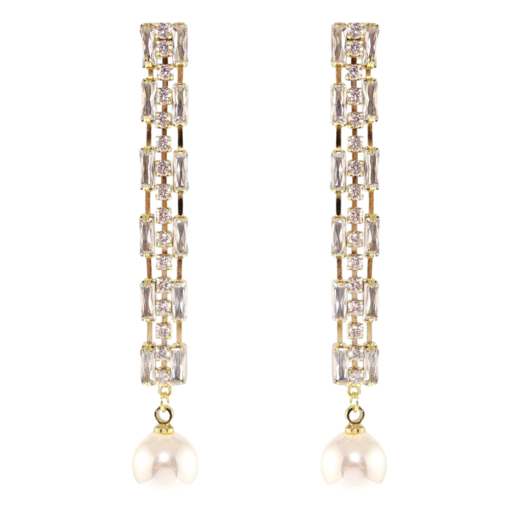 Серьги Xuping QQMM Позолота 14K пусеты Кристальные дорожки с жемчужной подвеской фото №11 Серьги Xuping QQMM Позолота 14K пусеты Кристальные дорожки с жемчужной подвеской фото №11