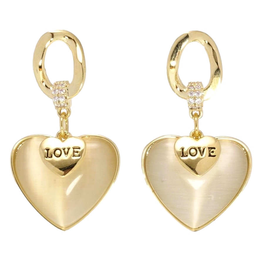 Сережки Xuping QQMM Позолота 14K пусети Сердечки Love з Котячим оком фото №1