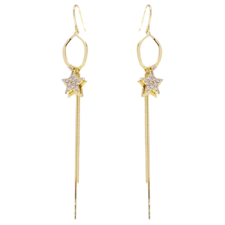 Серьги Xuping QQMM Позолота 14K французский замок Звездочки с цепочкой на колечке фото №20 Серьги Xuping QQMM Позолота 14K французский замок Звездочки с цепочкой на колечке фото №20