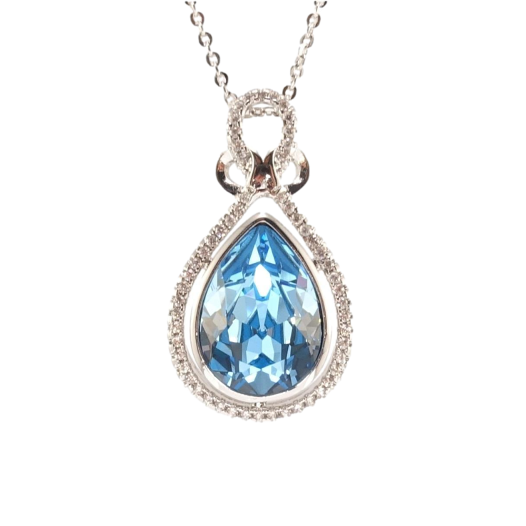 Кулон Xuping колір Родій з кр-ми Swarovski на ланцюжку Кристальна крапля Aquamarine довжина 40-45см х 1мм фото №4 Кулон Xuping колір Родій з кр-ми Swarovski на ланцюжку Кристальна крапля Aquamarine довжина 40-45см х 1мм фото №4