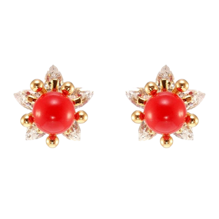 Серьги Xuping Позолота 18K пусеты Красная бусина в цветке с кристаллов фото №11