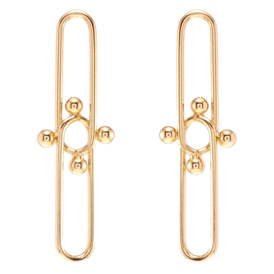 Серьги Xuping Позолота 18K пусеты Вытянутые круги с шариками фото №1 Серьги Xuping Позолота 18K пусеты Вытянутые круги с шариками фото №1