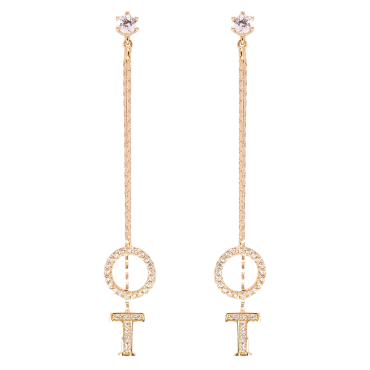 Серьги Xuping Позолота 18K пусеты Буква Т с колечком на цепочках фото №12