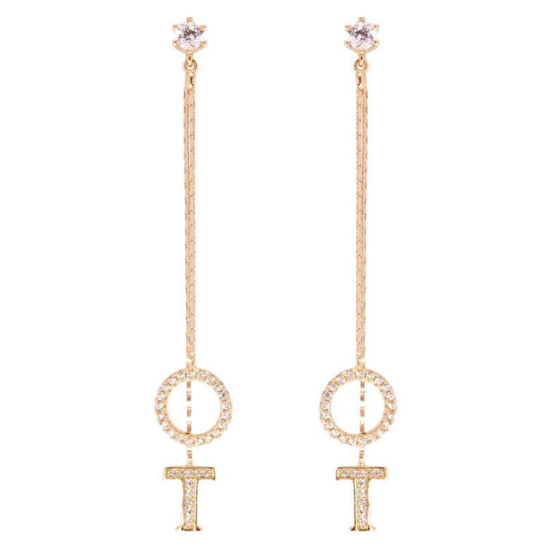 Серьги Xuping Позолота 18K пусеты Буква Т с колечком на цепочках фото №2 Серьги Xuping Позолота 18K пусеты Буква Т с колечком на цепочках фото №2