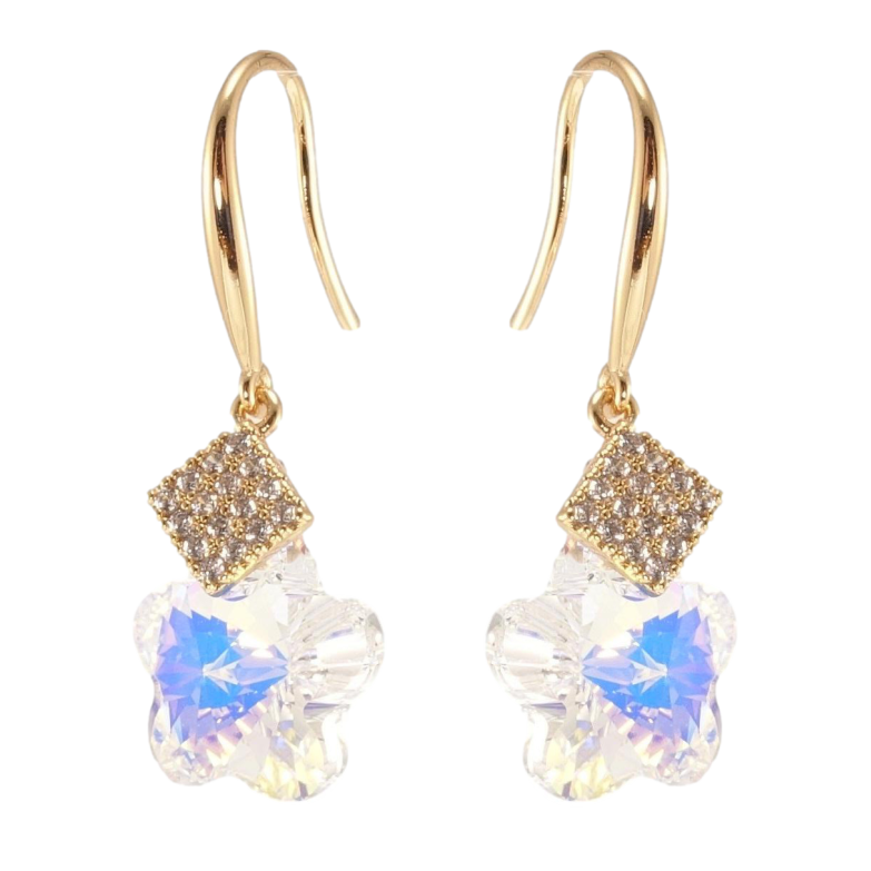Сережки Xuping колір 18K з кристалами Swarovski французький замок Кристальні квіточки Shimmer з ромбами фото №3 Сережки Xuping колір 18K з кристалами Swarovski французький замок Кристальні квіточки Shimmer з ромбами фото №3