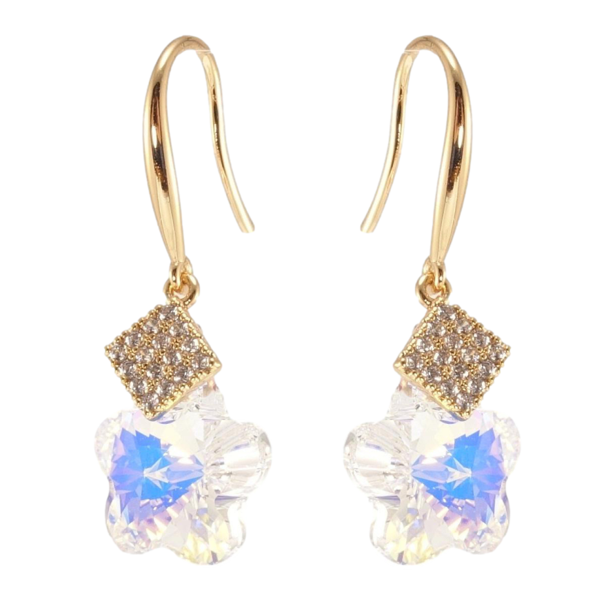 Сережки Xuping колір 18K з кристалами Swarovski французький замок Кристальні квіточки Shimmer з ромбами фото №1 Сережки Xuping колір 18K з кристалами Swarovski французький замок Кристальні квіточки Shimmer з ромбами фото №1