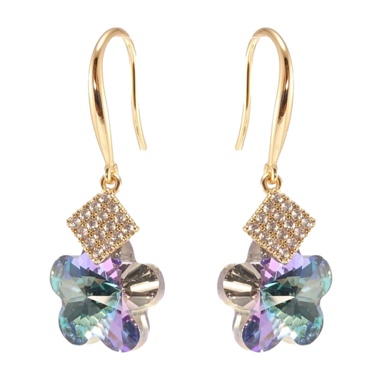 Сережки Xuping колір 18K з кристалами Swarovski французький замок Кристальні квіточки Paradise Shine з ромбами фото №2 Сережки Xuping колір 18K з кристалами Swarovski французький замок Кристальні квіточки Paradise Shine з ромбами фото №2