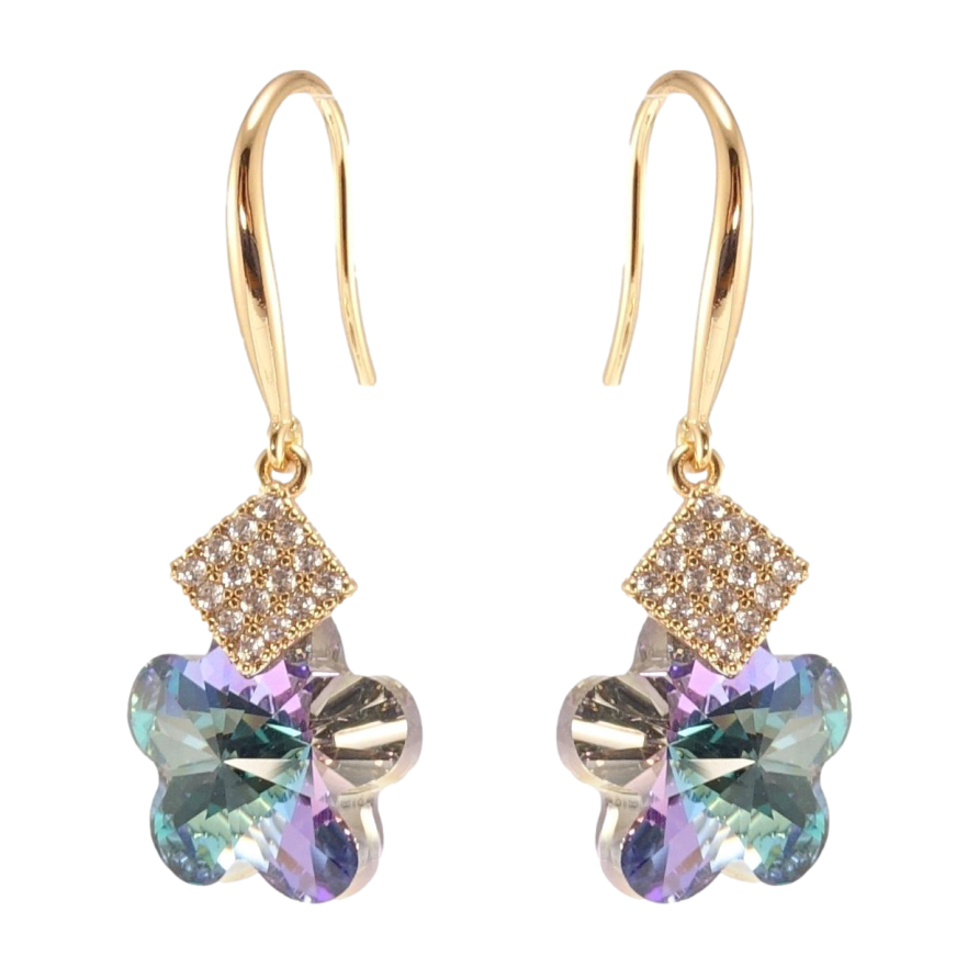 Сережки Xuping колір 18K з кристалами Swarovski французький замок Кристальні квіточки Paradise Shine з ромбами фото №1 Сережки Xuping колір 18K з кристалами Swarovski французький замок Кристальні квіточки Paradise Shine з ромбами фото №1