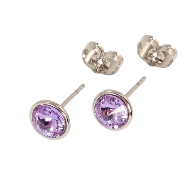 Сережки Xuping колір Родій з кристалами Swarovski пусети Кристал Provence Lavender ø 8мм фото №2 Сережки Xuping колір Родій з кристалами Swarovski пусети Кристал Provence Lavender ø 8мм фото №2